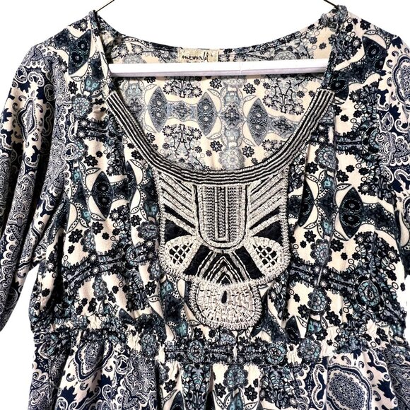 One World Boho Tunic Embroidered Peasant Gypsy Top Paisley Lg Smocked Waist - Picture 4 of 14